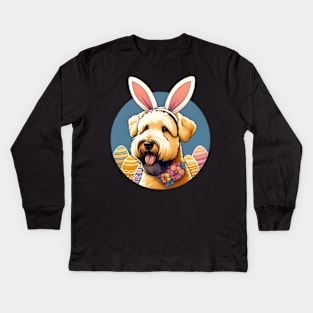 Soft Coated Wheaten Terrier Enjoys Easter with Bunny Ears Kids Long Sleeve T-Shirt